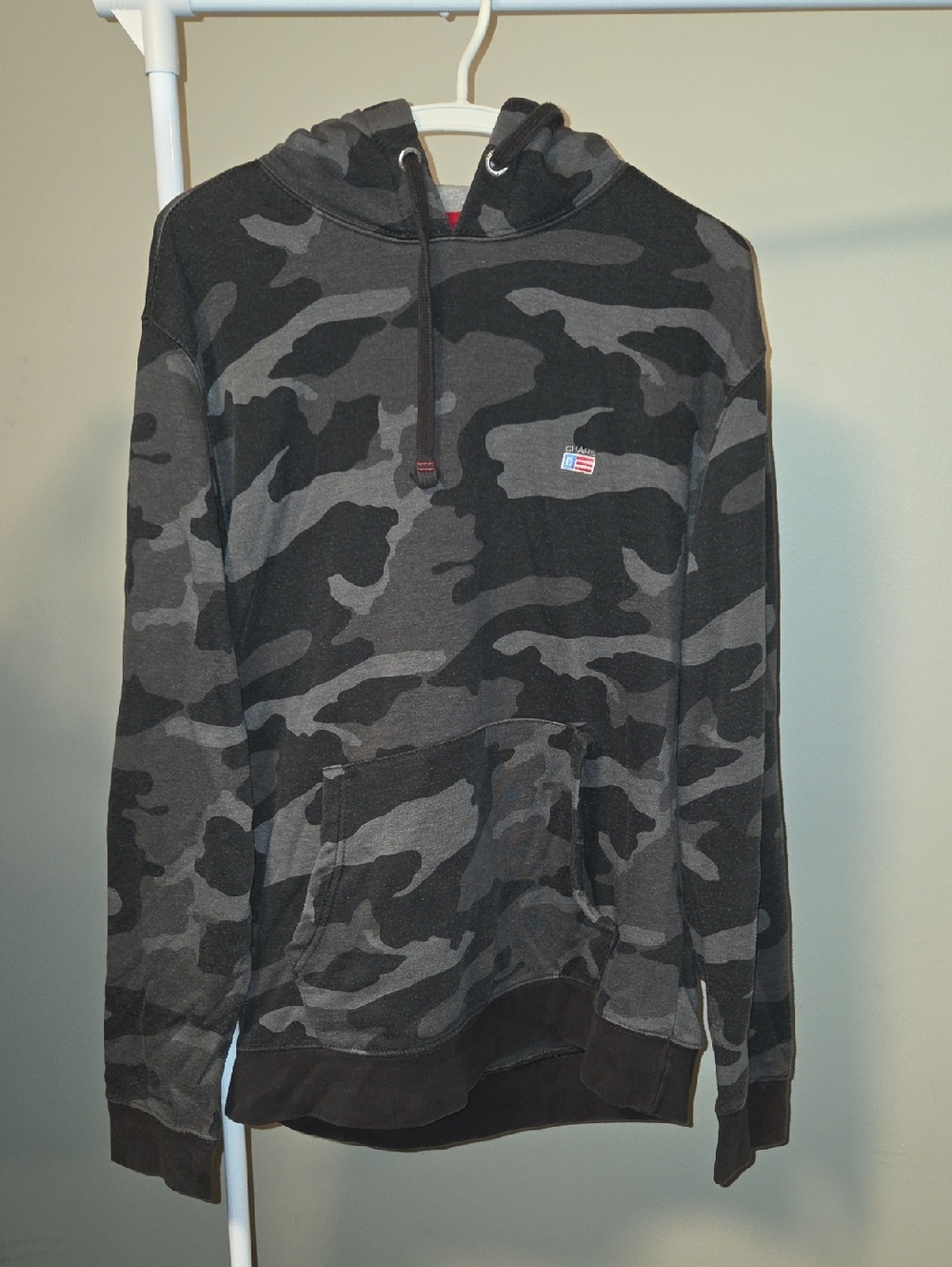 Chaps Mens Black Gray Camo Pullover Hoodie Camouflage Sweatshirt Size L